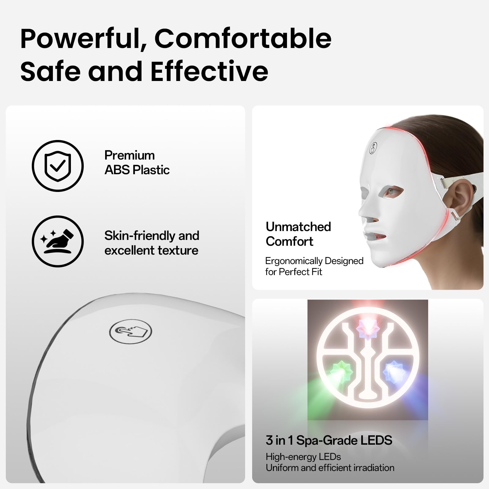 Premium 7-Color Facial Light Mask for Home Skincare - Rechargeable LED Beauty Device with 270 LEDs, One-Touch Control & Auto-Timer (White with Gold Trim) | Other Colors Available in Store