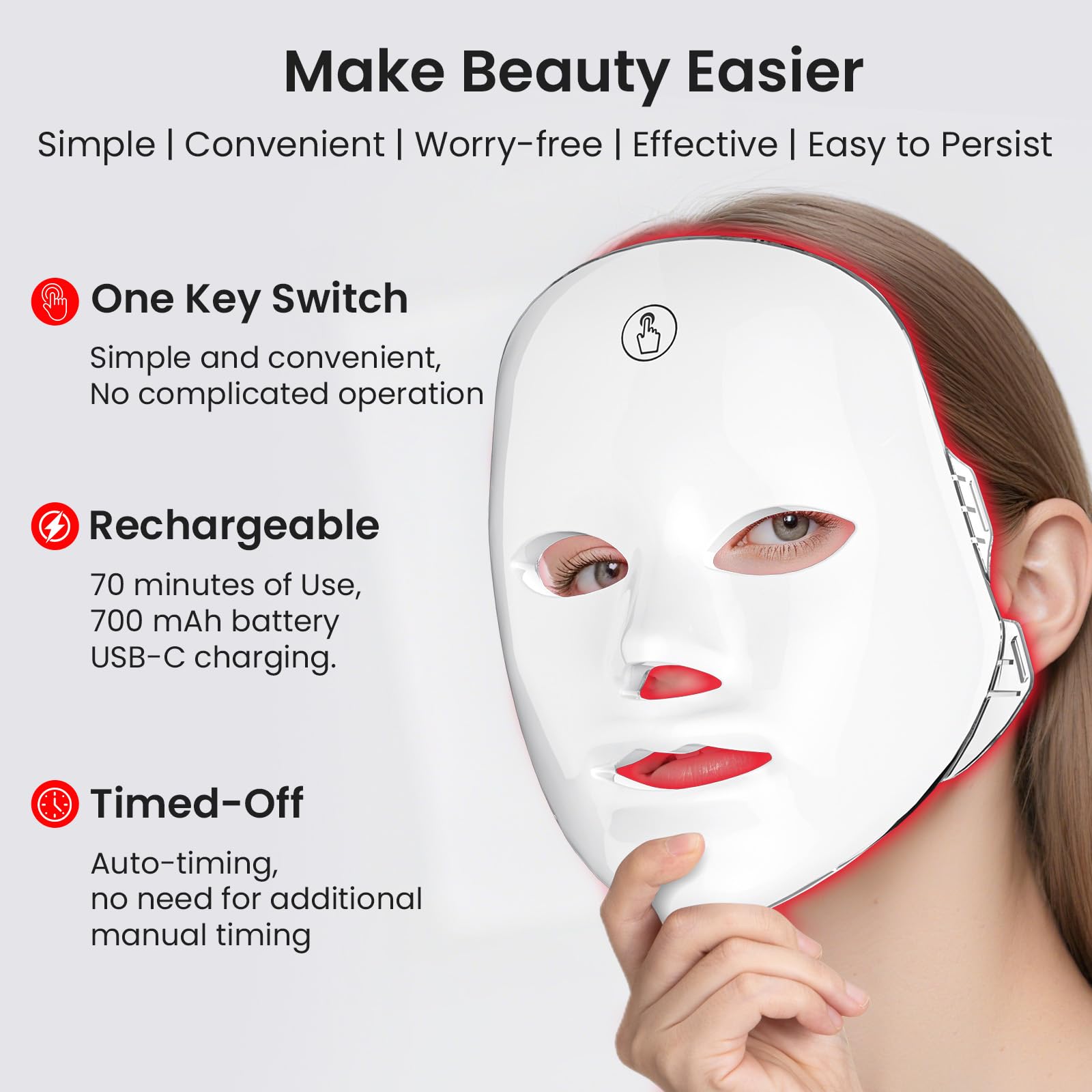 Premium 7-Color Facial Light Mask for Home Skincare - Rechargeable LED Beauty Device with 270 LEDs, One-Touch Control & Auto-Timer (White with Gold Trim) | Other Colors Available in Store