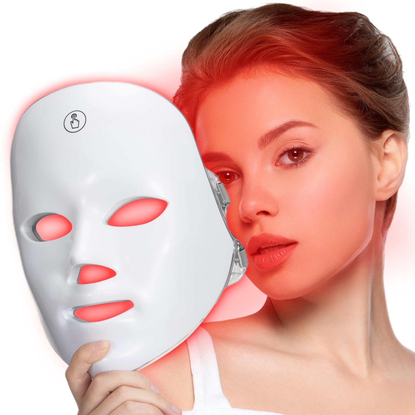 Premium 7-Color Facial Light Mask for Home Skincare - Rechargeable LED Beauty Device with 270 LEDs, One-Touch Control & Auto-Timer (White with Gold Trim) | Other Colors Available in Store