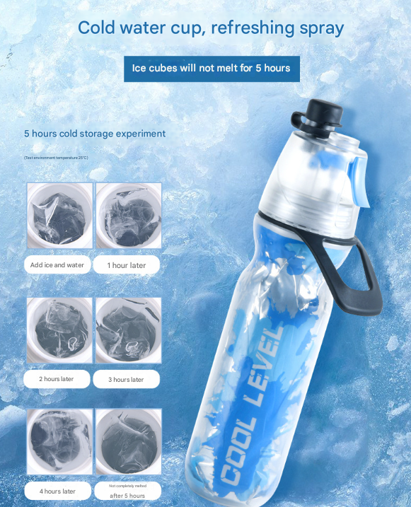 Premium Blue 500ML Insulated Sports Water Bottle with Cooling Mist - Triple-Layer Design Keeps Drinks Cold for Hours - Portable PE Misting Bottle