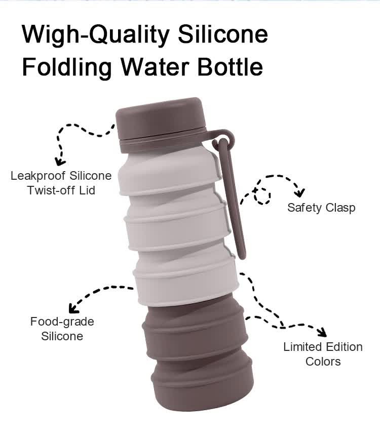Premium Blue and Black Collapsible Silicone Water Bottle - 510ml Portable Food-Grade Travel & Sports Drink Flask