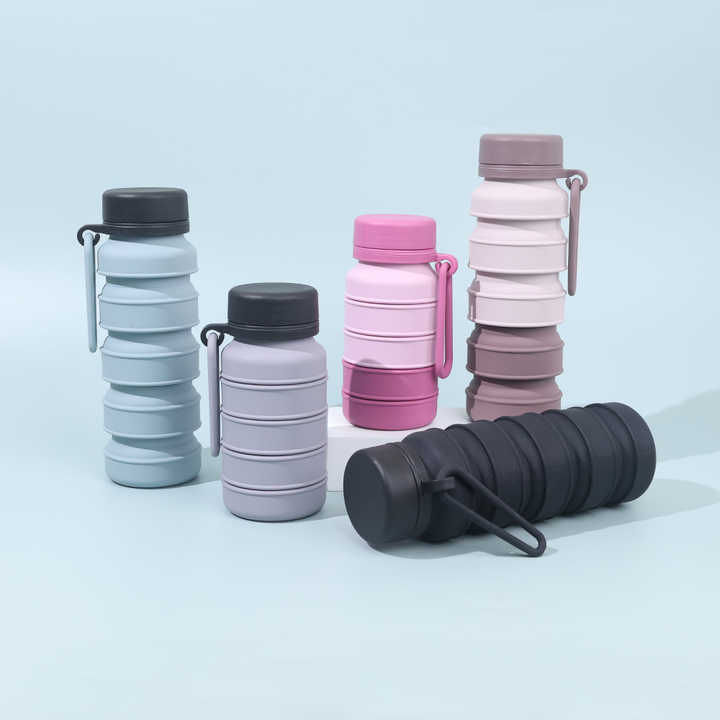 Premium Blue and Black Collapsible Silicone Water Bottle - 510ml Portable Food-Grade Travel & Sports Drink Flask