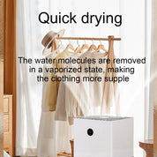 Premium Dehumidifier - has a transparent 1-liter water tank, is quiet in use, and has an automatic shut-off function. It is suitable for indoor spaces such as basements, bathrooms, campers, and wardrobes.