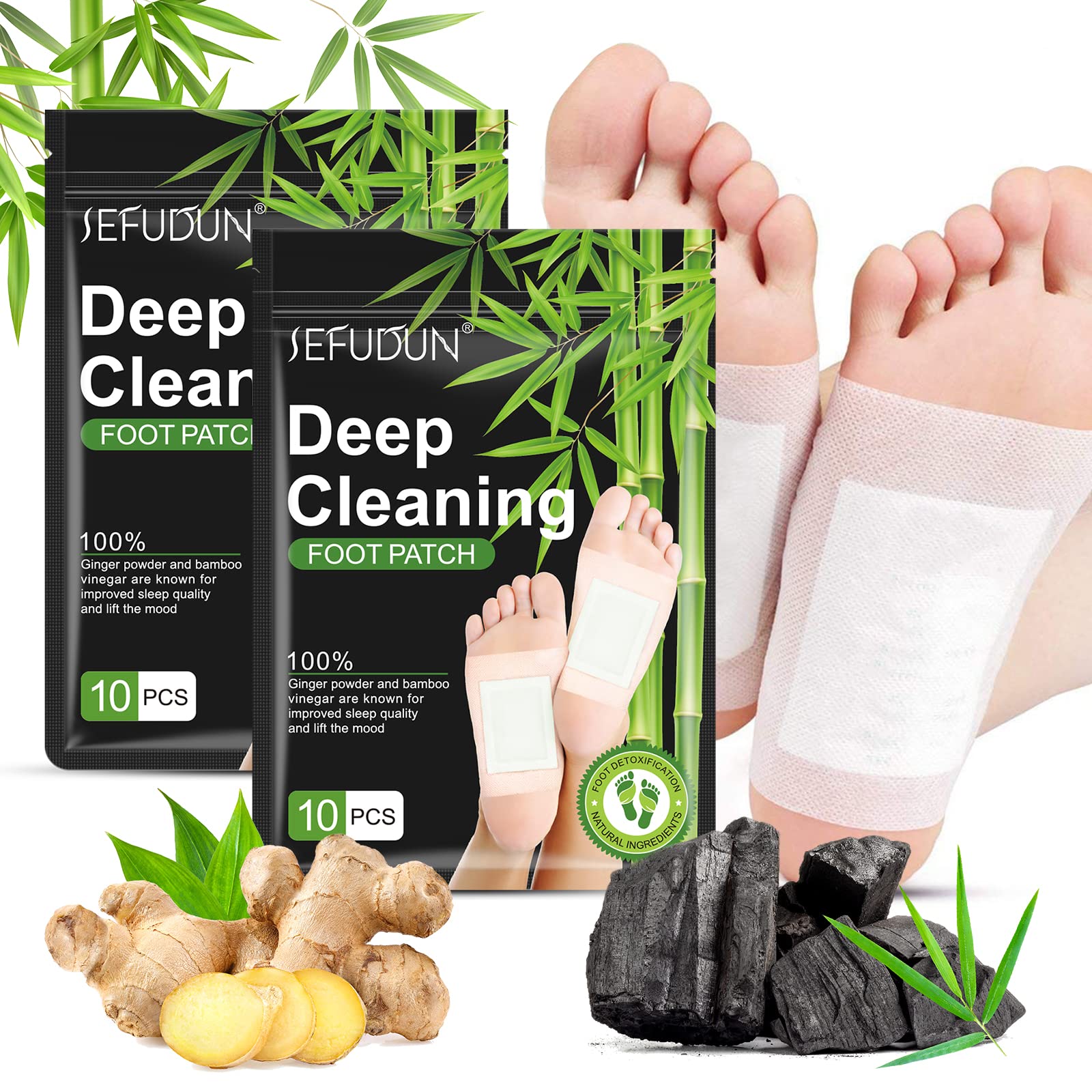 20PCS Natural Bamboo Vinegar & Ginger Powder Foot Pads | Detox Improve Sleep & Boost Metabolism - Health & Beauty >