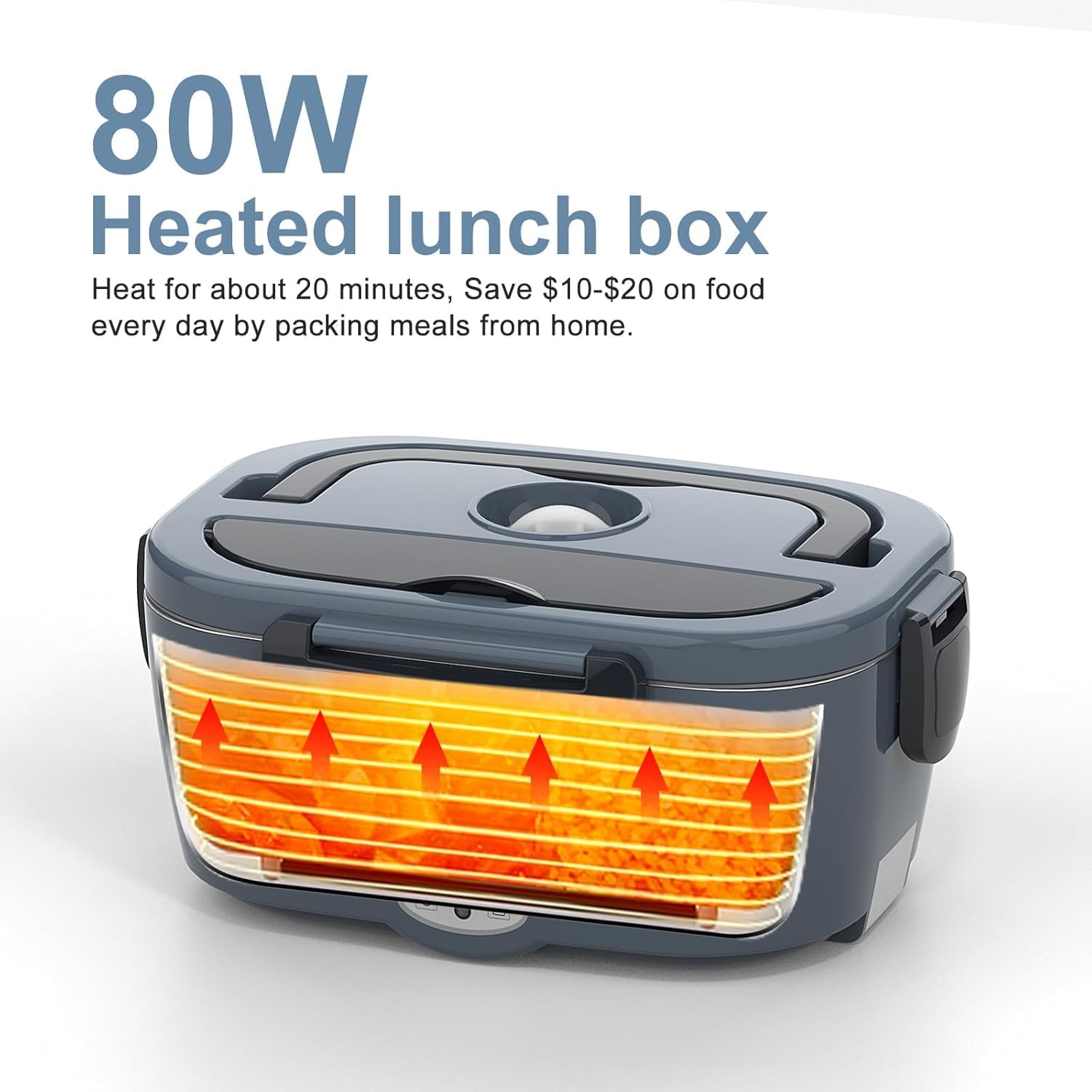 Premium Electric Heated Lunch Box for Men/Women Home 80W Portable Food Warmer with 110V-250V Stainless Steel Leakproof Container for Work Travel Jobsite Camping Christmas White Elephant Gifts