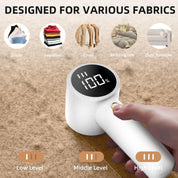 Premium Electric Lint Remover - Rechargeable Lint Shaver - With LED Display - 3 Speeds - Sweater Depiller - White