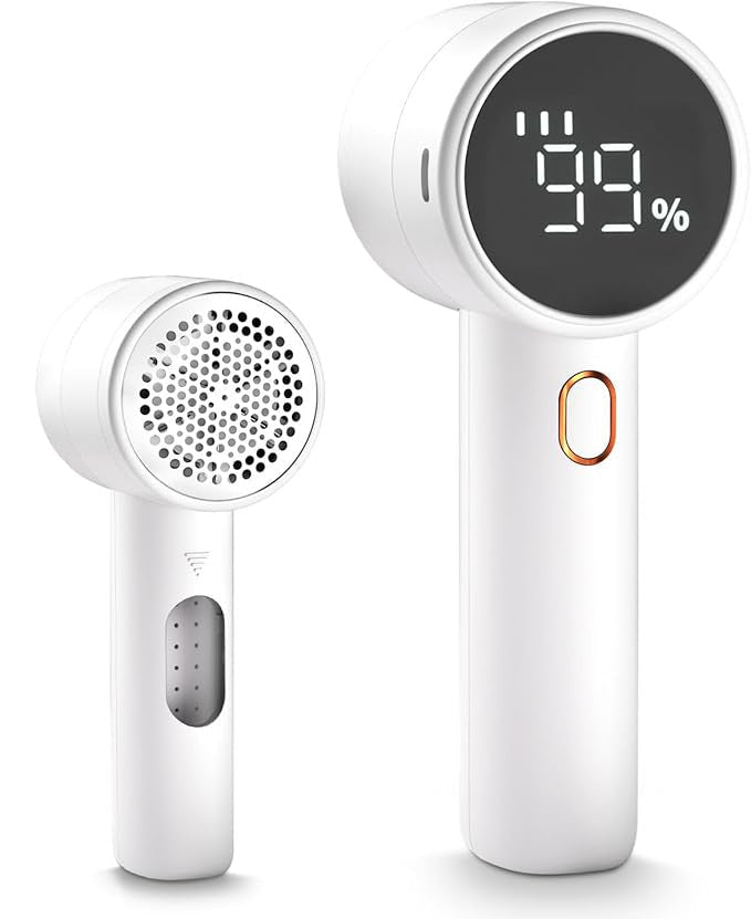 Premium Electric Lint Remover - Rechargeable Lint Shaver - With LED Display - 3 Speeds - Sweater Depiller - White