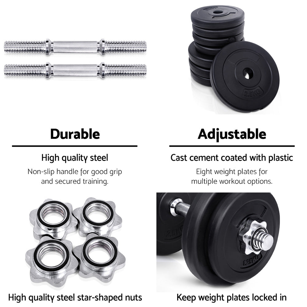 Premium Everfit 20kg Dumbbell Set Weight Plates Dumbbells Lifting Bench