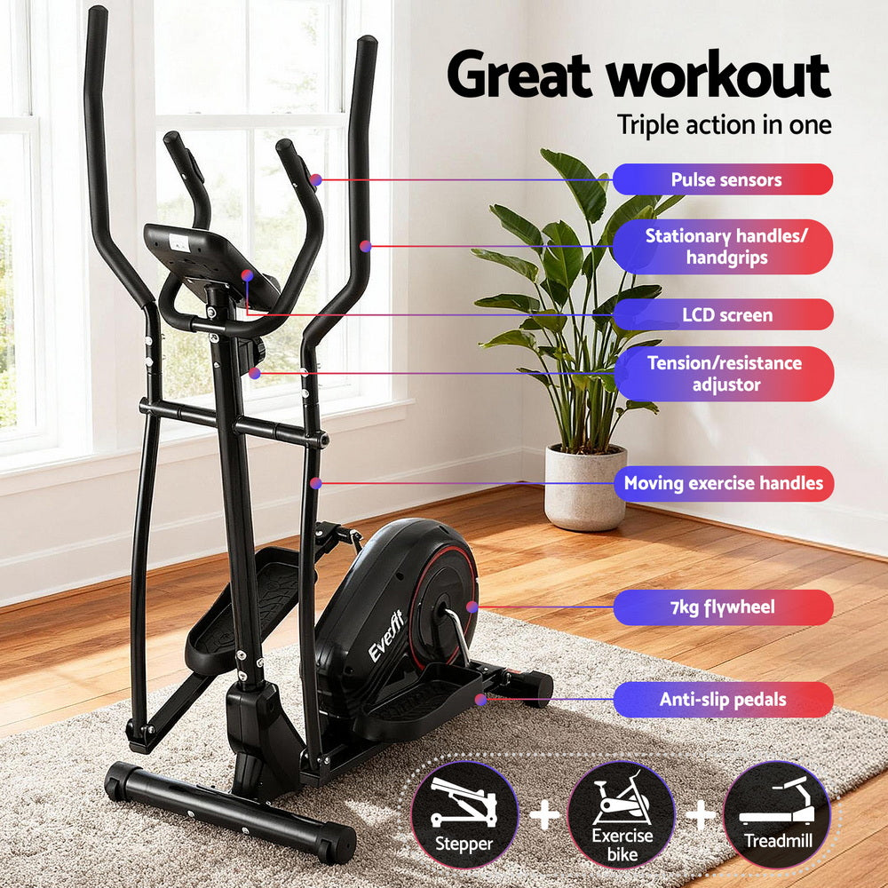 Premium Everfit Exercise Bike Elliptical Cross Trainer Home Gym Fitness Machine LCD