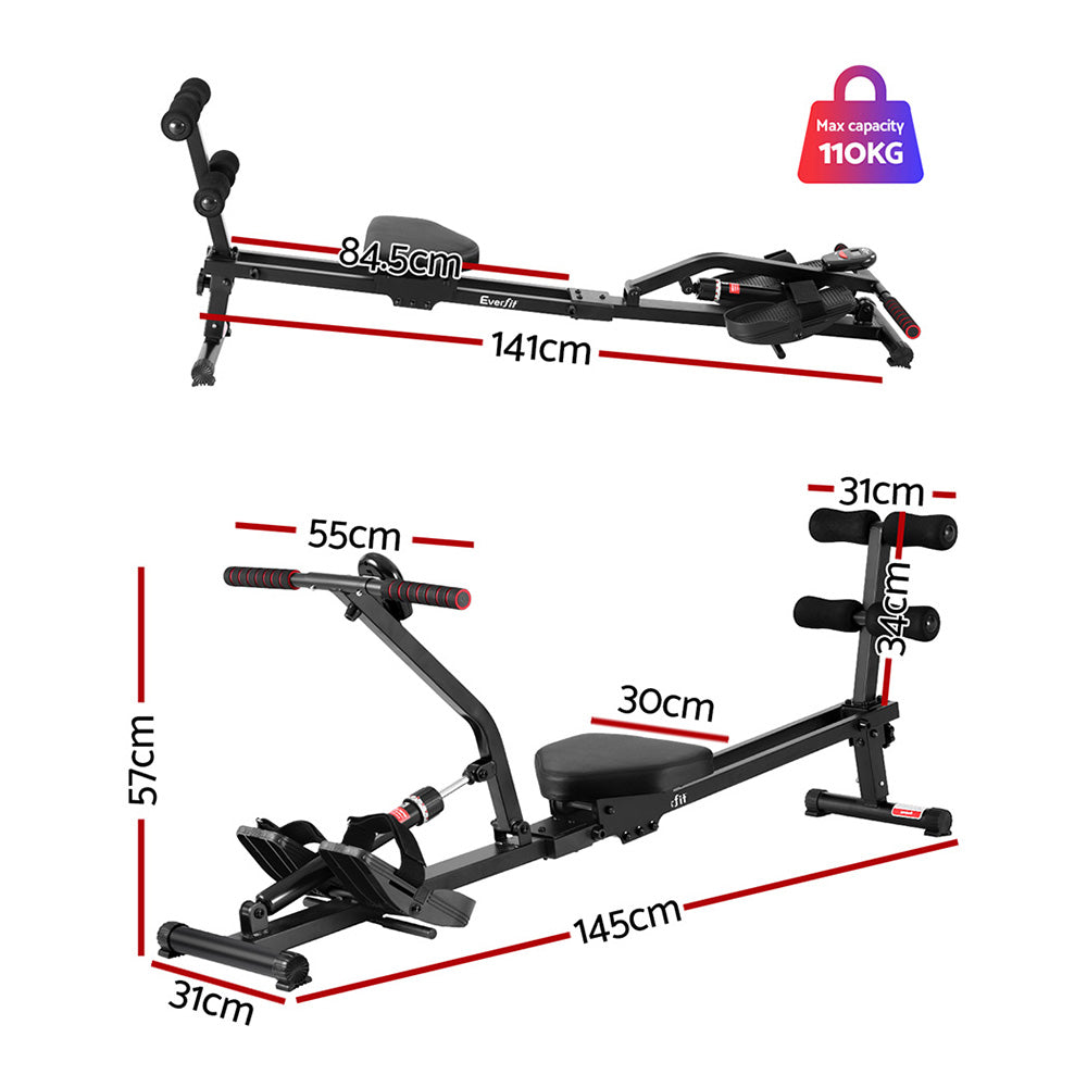 Premium Everfit Hydraulic Rowing Machine Rower 12 Levels Resistance Exercise Fitness Gym Cardio