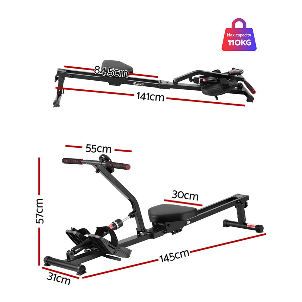 Premium Everfit Hydraulic Rowing Machine Rower 12 Levels Resistance Exercise Fitness Gym Cardio