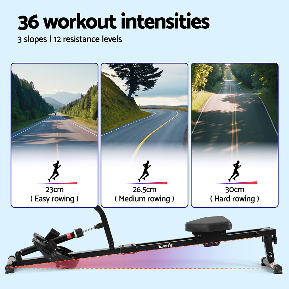 Premium Everfit Hydraulic Rowing Machine Rower 12 Levels Resistance Exercise Fitness Gym Cardio