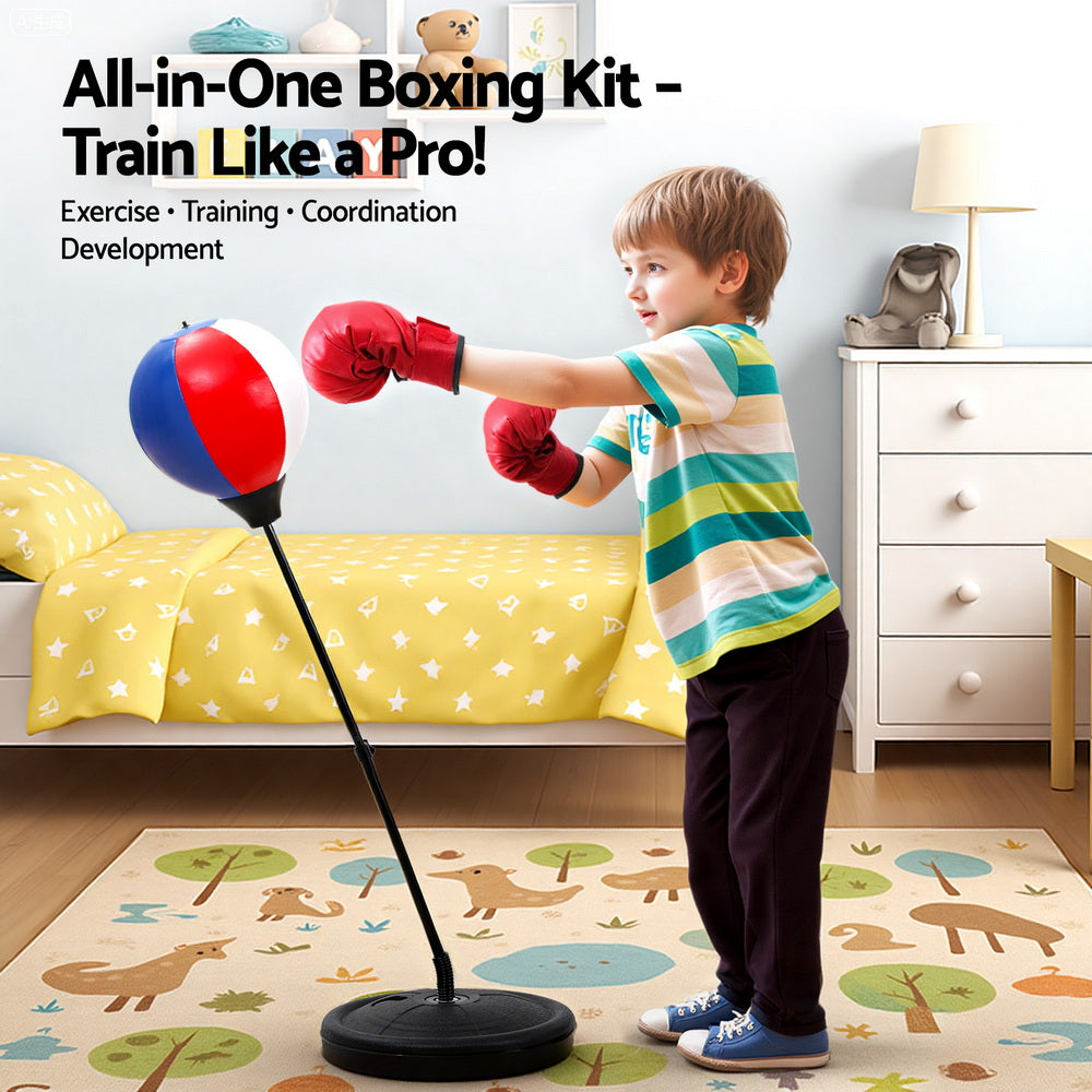 Premium Everfit Kids Punching Bag Stand Set Adjustable 76-112cm with Gloves & Pump