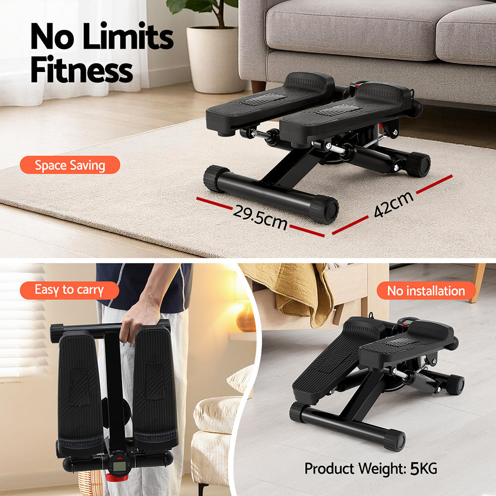 Premium Everfit Mini Stepper with Resistance Rope Aerobic for Exercise Compact Home Workout Black