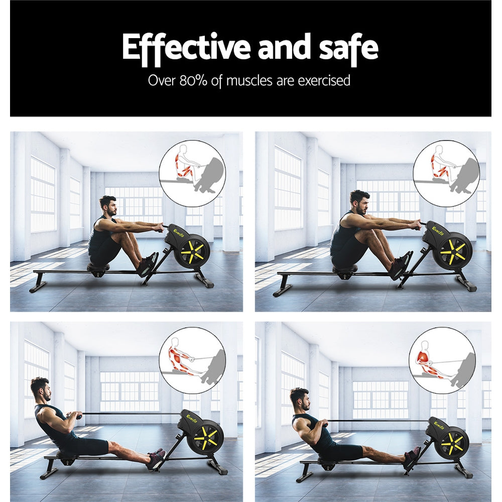 Premium Everfit Rowing Machine Air Rower Exercise Fitness Gym Home Cardio