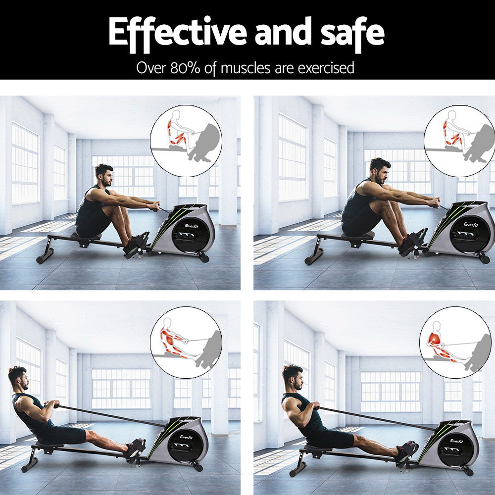 Premium Everfit Rowing Machine Rower Elastic Rope Resistance Fitness Home Cardio Silver