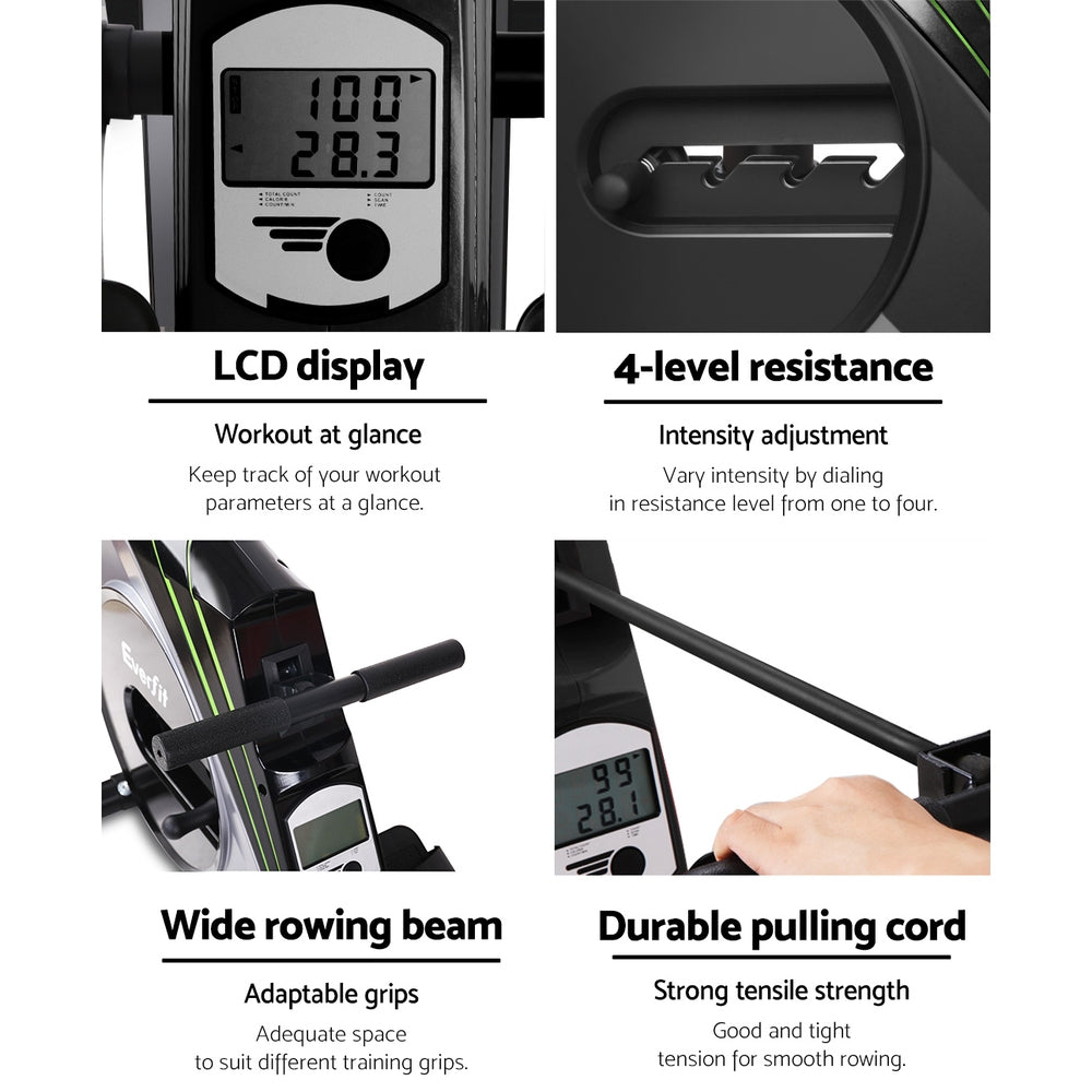 Premium Everfit Rowing Machine Rower Elastic Rope Resistance Fitness Home Cardio Silver