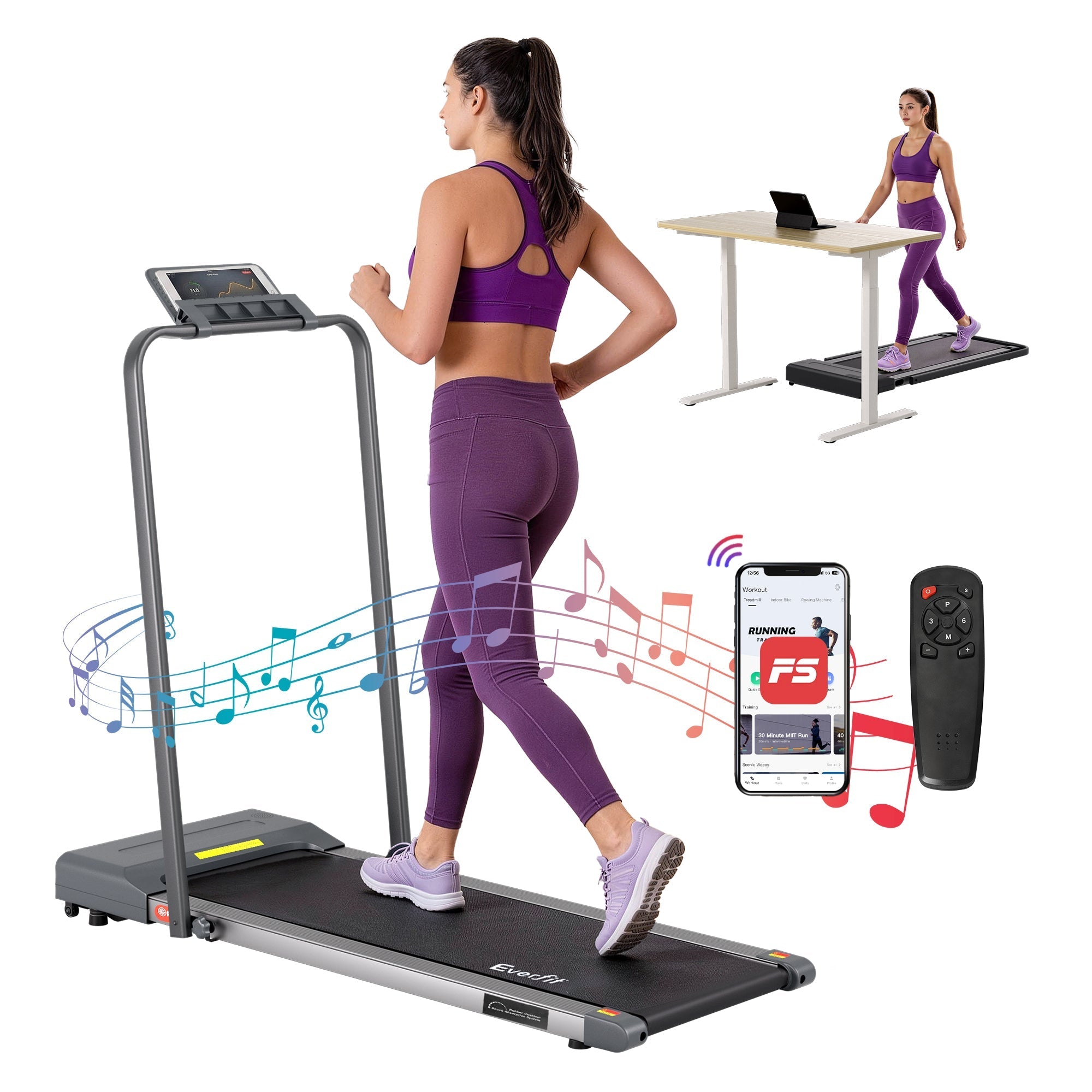 Premium Everfit Treadmill Electric Walking Pad Under Desk Home Gym Fitness 380mm Grey