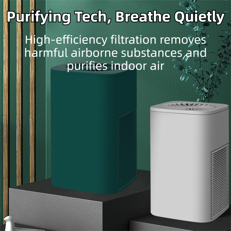 Premium Green Compact Desktop Air Purifier with Dual Activated Carbon Filter - Ultra-Quiet Air Cleaner for Home & Office, Powerful 50 m³/h Airflow, Effectively Removes Odor, Smoke, Dust, Pollen & Pet Dander