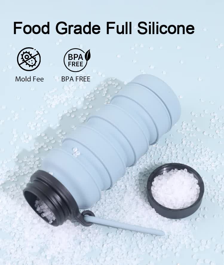 Premium Grey and Black Collapsible Silicone Water Bottle - 510ml Portable Food-Grade Travel & Sports Drink Flask
