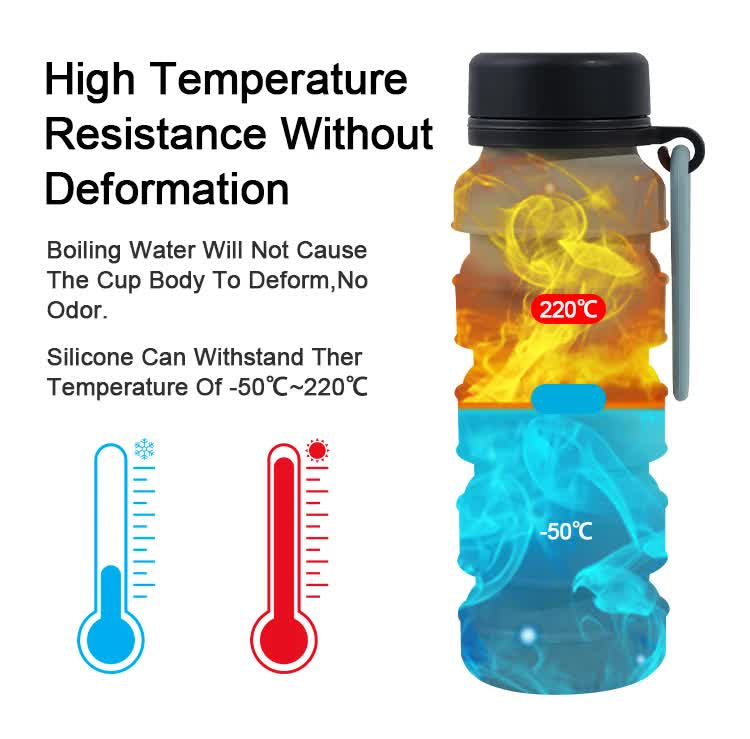Premium Grey and Black Collapsible Silicone Water Bottle - 510ml Portable Food-Grade Travel & Sports Drink Flask