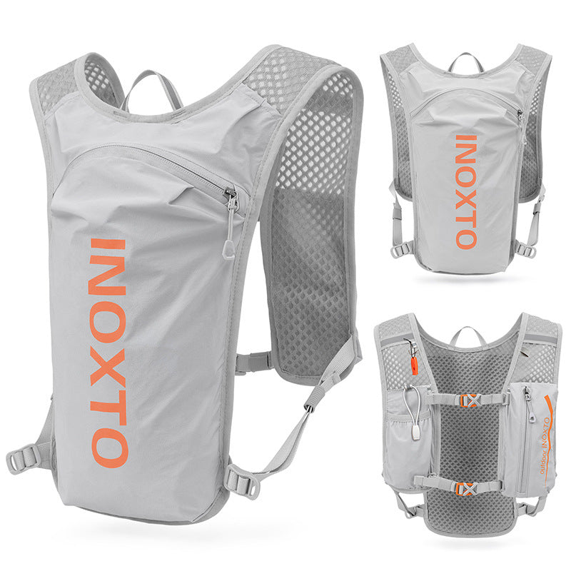 Premium Grey-Orange 5L Ultra-Light Hydration Running Vest - Quick-Dry Trail Running & Marathon Backpack with Night Reflective Safety