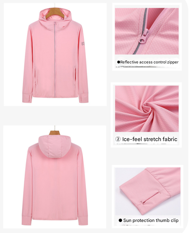Premium L Pink Long Sleeve UV Protection Summer Breathable Knitted Ice Silk Outdoor Sun Protection Clothing - Unisex Thin Sunscreen Shirt