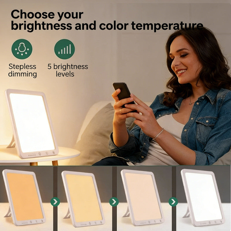 Premium Light Therapy Lamp 12000 Lux UV-Free LED Adjustable Brightness Color Temperature Timer Touch Control Memory Function Compact for Home