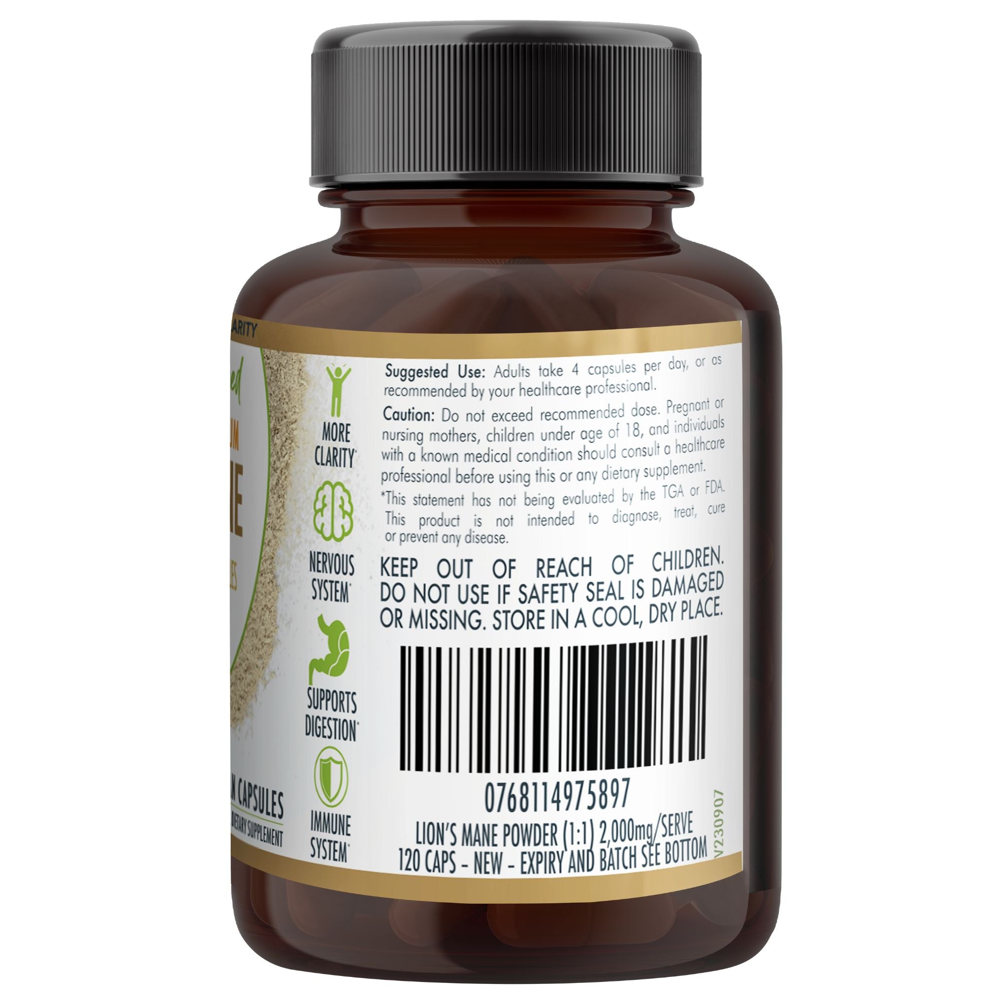 Lion’s Mane Mushroom Hericium erinaceus (2,000mg) 120 Vegan Capsules - Health & Beauty > Nutrition & Supplements >