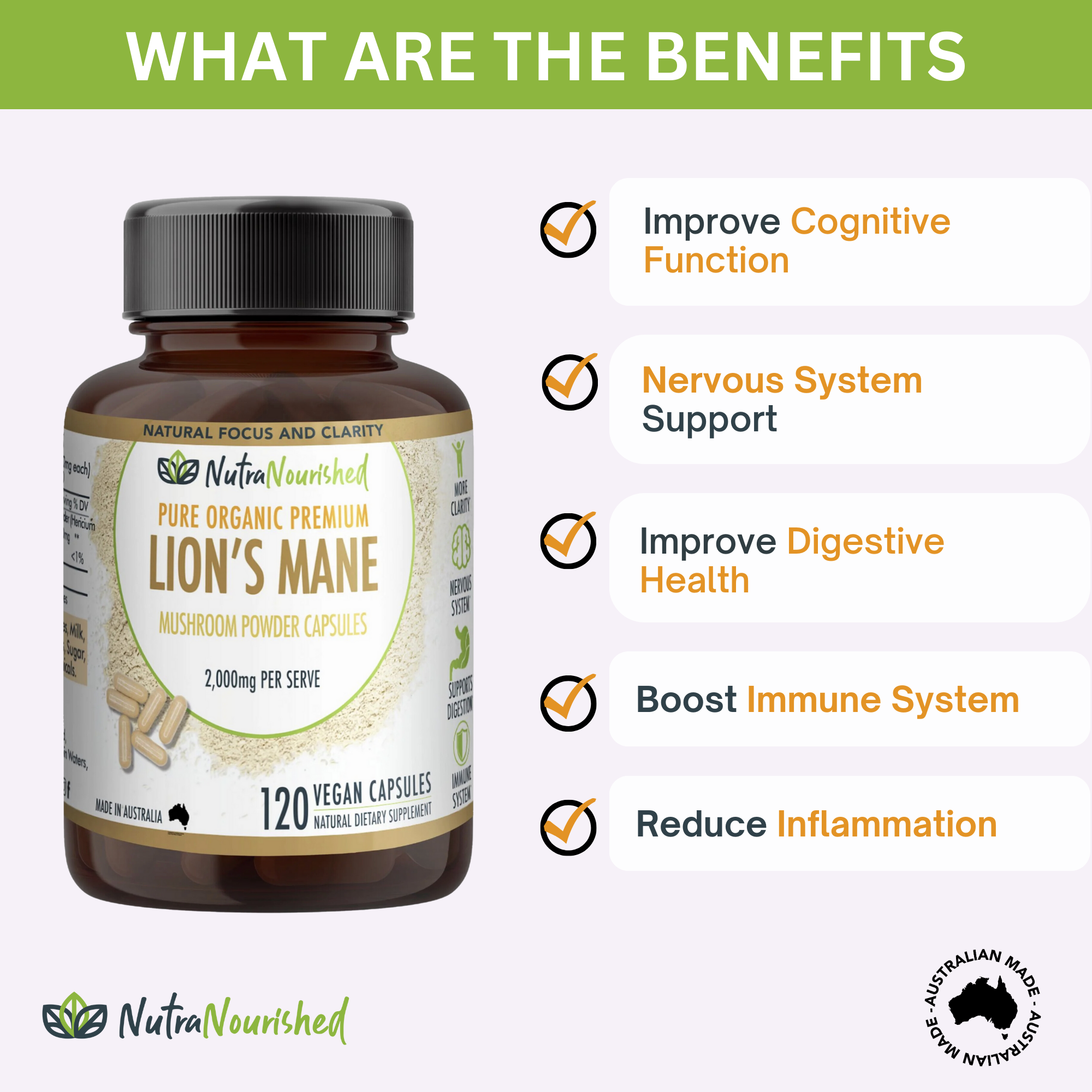 Lion’s Mane Mushroom Hericium erinaceus (2,000mg) 120 Vegan Capsules - Health & Beauty > Nutrition & Supplements >