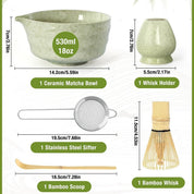 Premium Matcha Whisk 5-Piece Ceramic Matcha Tool Set - Spouted Bowl, Whisk, Holder, Sifter & Scoop for Japanese Matcha Tea Ceremony