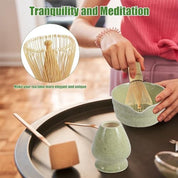 Premium Matcha whisk green Complete Matcha Tea Ceremony Set - 4-Piece Japanese Traditional Whisk, Bowl, Whisk Holder & Scoop for Authentic Preparation at Home