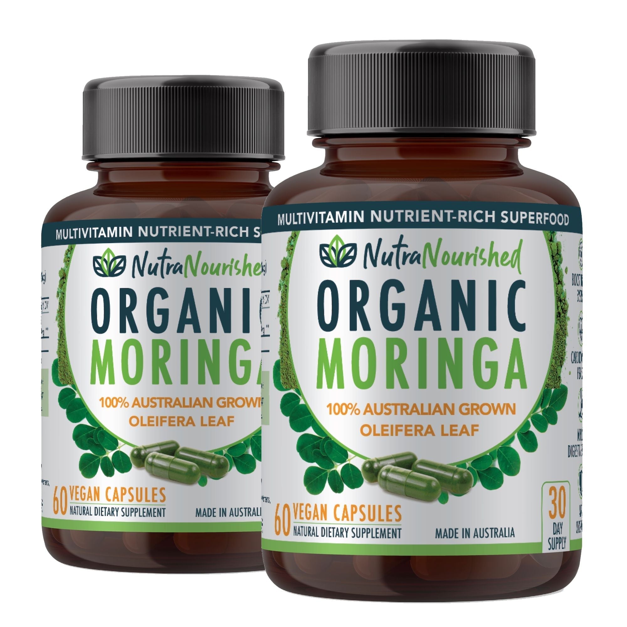 Organic Pure Moringa Leaf Capsules - 2 x 60 Vegan Capsules (2 Months Supply) - Health & Beauty > Nutrition &