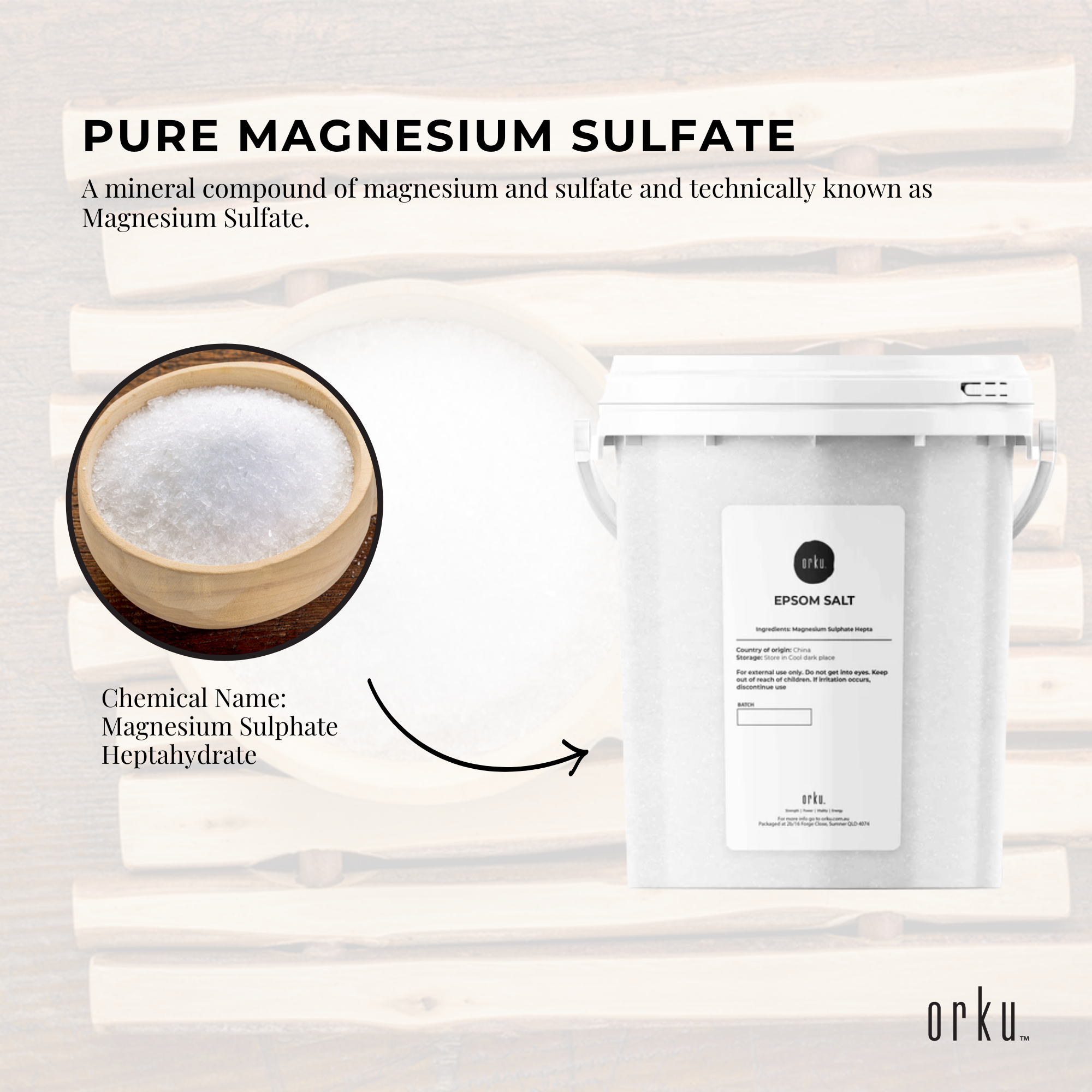 Orku 1.3kg Epsom Salt Tub - Magnesium Sulphate For Bath Skin Body Skin Care - Health & Beauty > Bath & Body > Bath