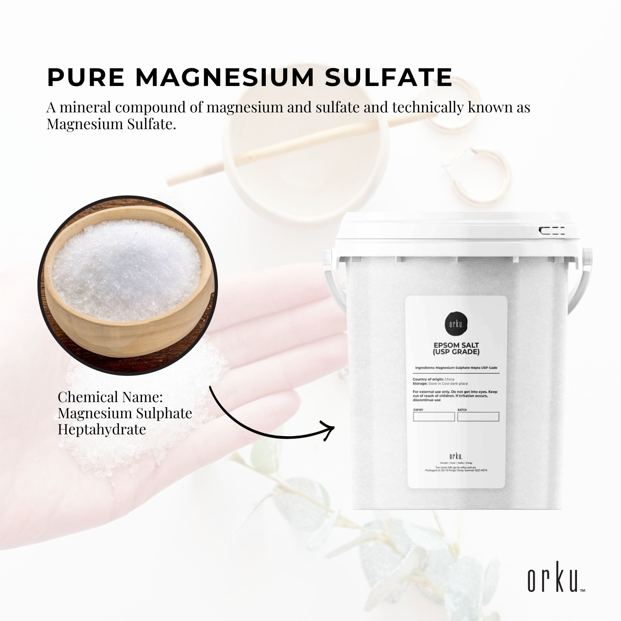 Orku 1.3Kg Epsom Salt Tub - USP Grade Magnesium Sulfate Body Bath Salts - Health & Beauty > Bath & Body > Bath Additives