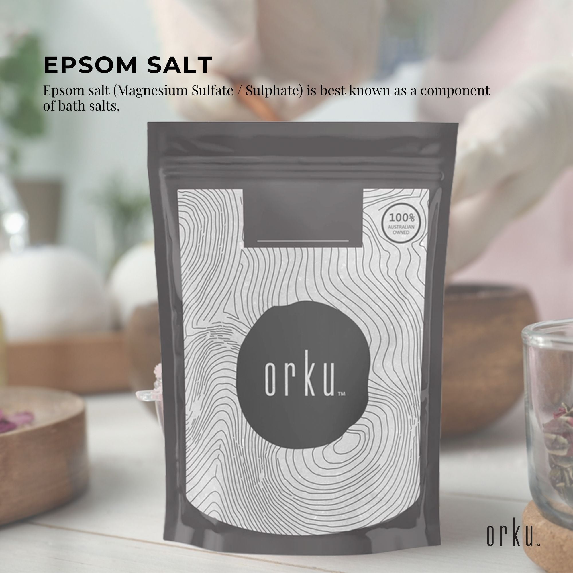 Orku 100g Epsom Salt - Magnesium Sulphate Bath Salts For Skin Body Sulfate - Health & Beauty > Bath & Body > Bath