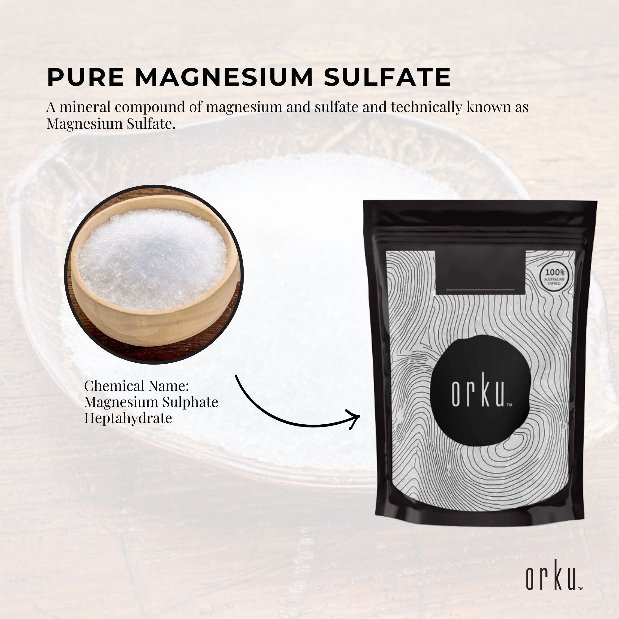 Orku 2Kg Epsom Salt - Magnesium Sulphate Bath Salts For Skin Body Sulfate - Health & Beauty > Bath & Body > Bath
