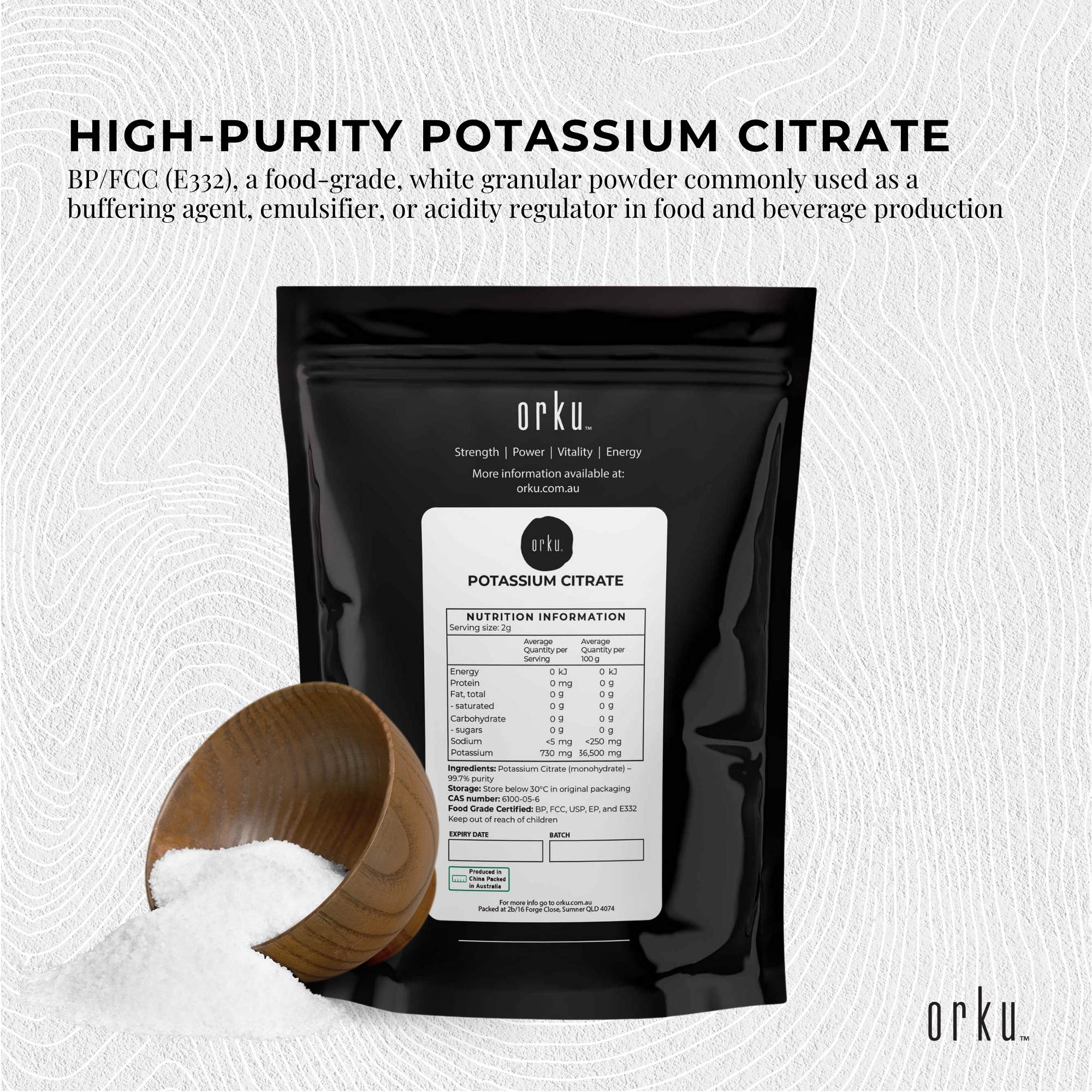 Orku 2Kg Potassium Citrate Food Grade - Granular BP USP FCC E332 Additive - Health & Beauty > Nutrition & Supplements >