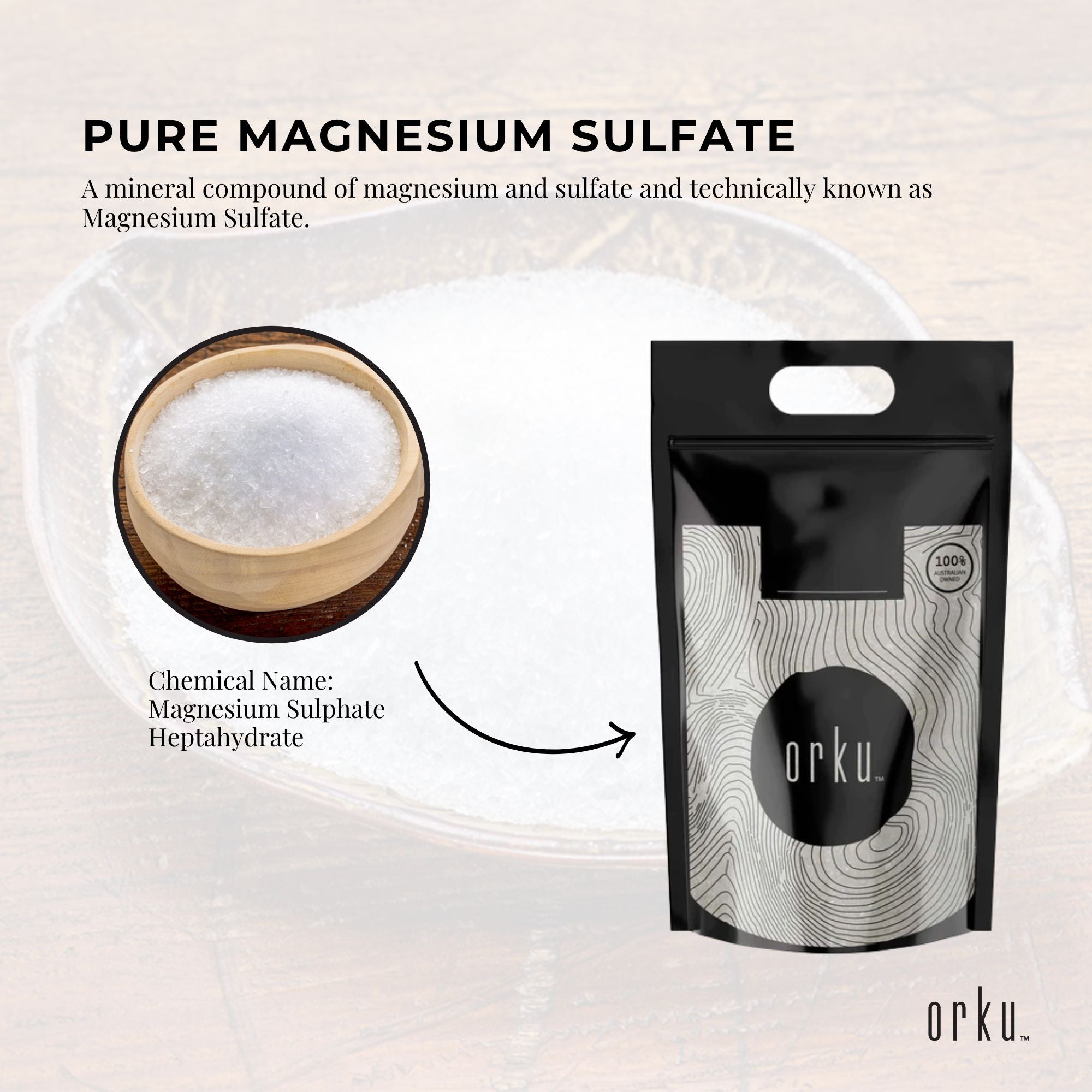 Orku 5Kg Epsom Salt - Magnesium Sulphate Bath Salts For Skin Body Sulfate - Health & Beauty > Bath & Body > Bath