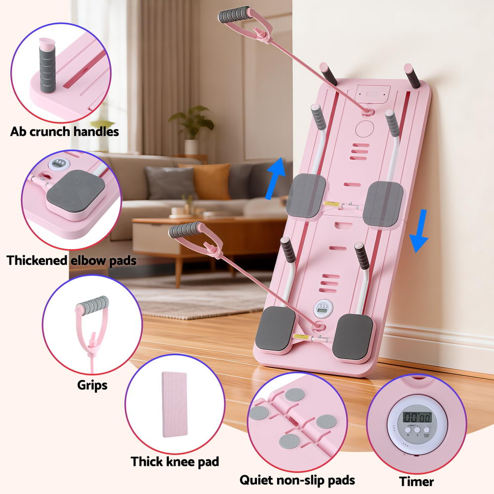 Premium Pilates Board Reformer home Exercise Trainer Pink
