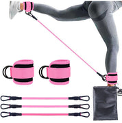 Premium Pink Black Snap Resistance Bands Set with Ankle Straps for Glute Kickbacks & Leg Workouts (10-30lbs)