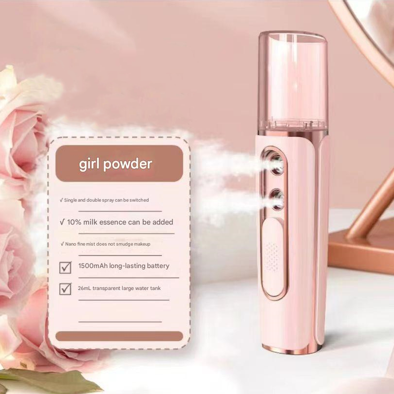 Premium Pink Dual Nozzle Nano Facial Mister - USB Rechargeable Hydrating Spray