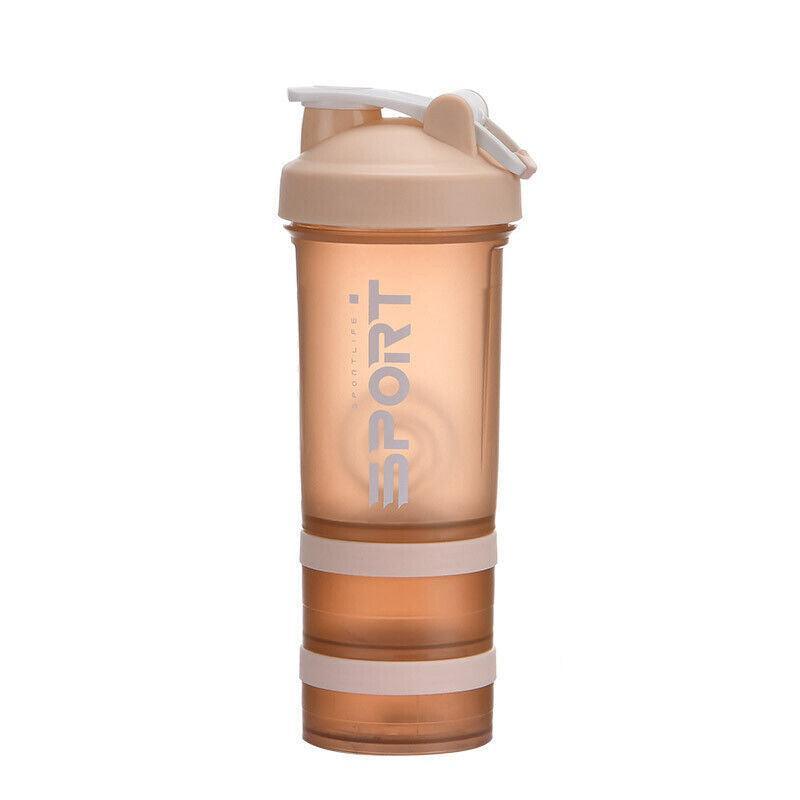 Powder Milkshake Drink Cup Sport Water Bottle 500Ml 3 Tier Protein Shaker Pill - Blue - Gift & Novelty > Novelty >