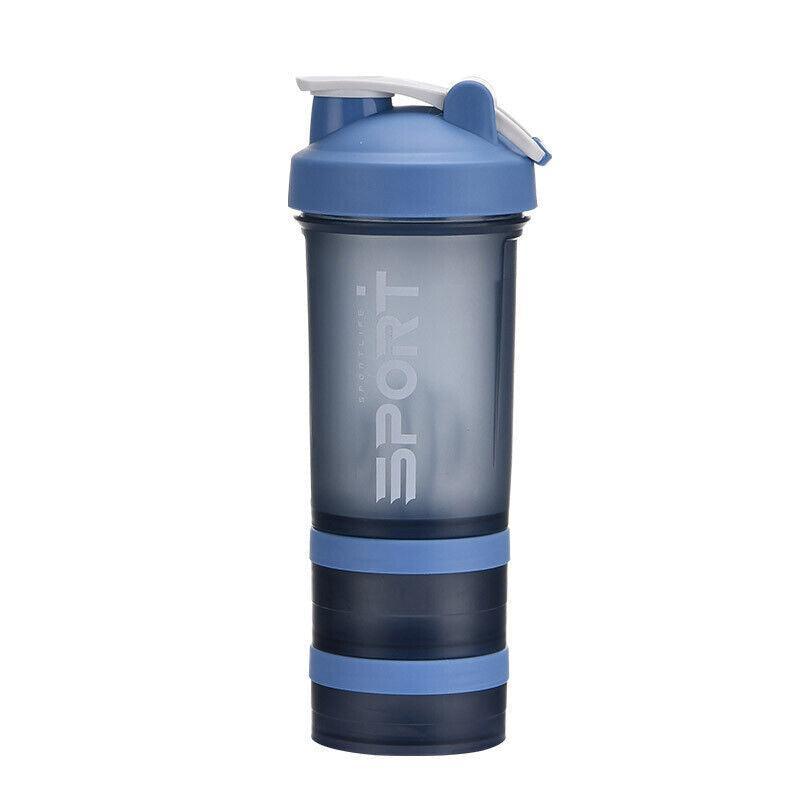 Powder Milkshake Drink Cup Sport Water Bottle 500Ml 3 Tier Protein Shaker Pill - Blue - Gift & Novelty > Novelty >