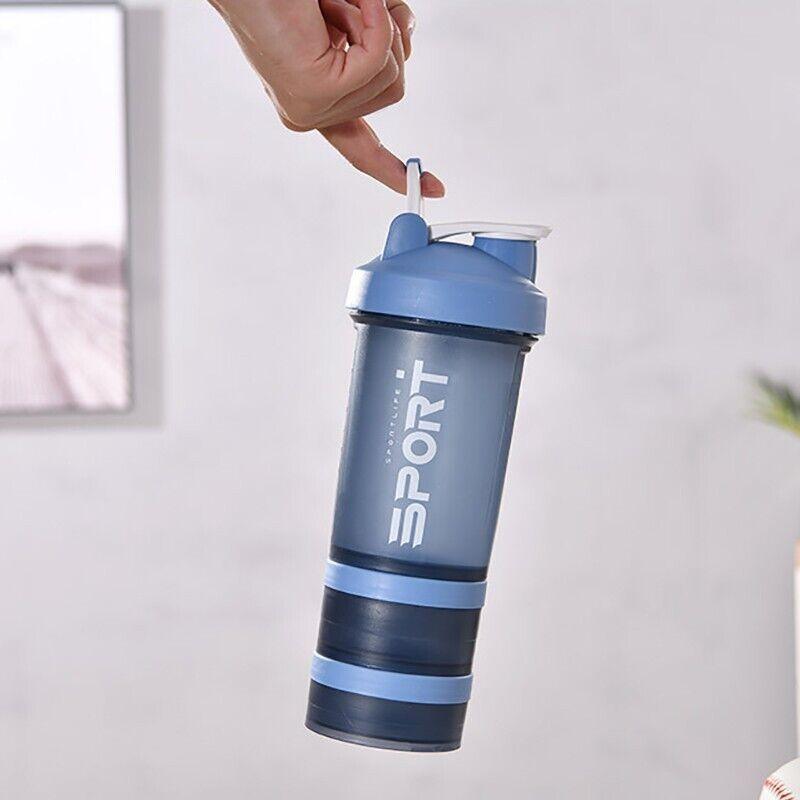 Powder Milkshake Drink Cup Sport Water Bottle 500Ml 3 Tier Protein Shaker Pill - Pink - Gift & Novelty > Novelty >