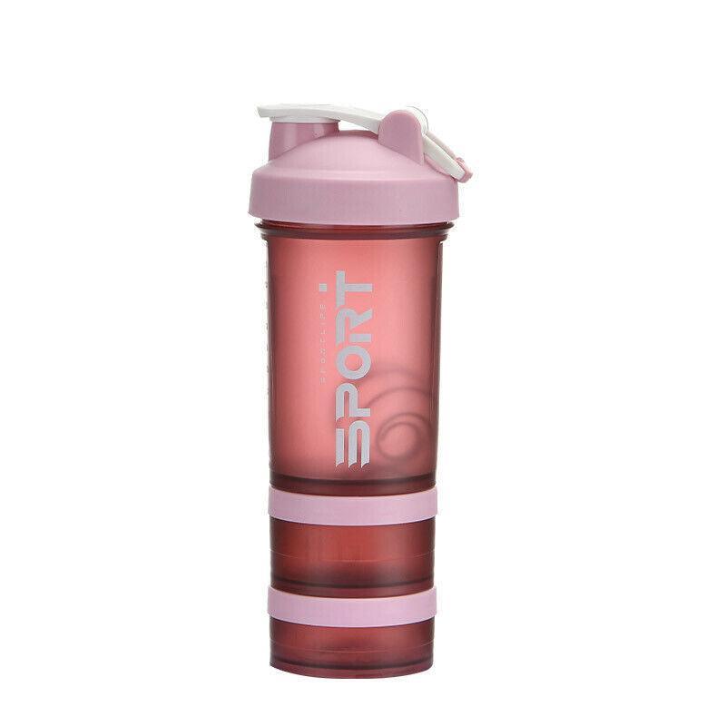 Powder Milkshake Drink Cup Sport Water Bottle 500Ml 3 Tier Protein Shaker Pill - Orange - Gift & Novelty > Novelty >