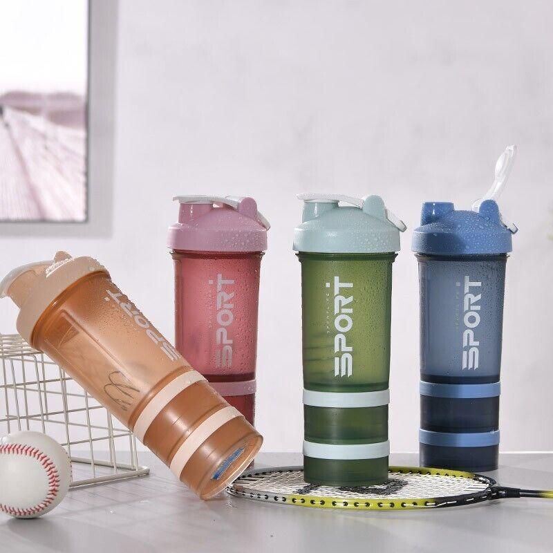 Powder Milkshake Drink Cup Sport Water Bottle 500Ml 3 Tier Protein Shaker Pill - Orange - Gift & Novelty > Novelty >