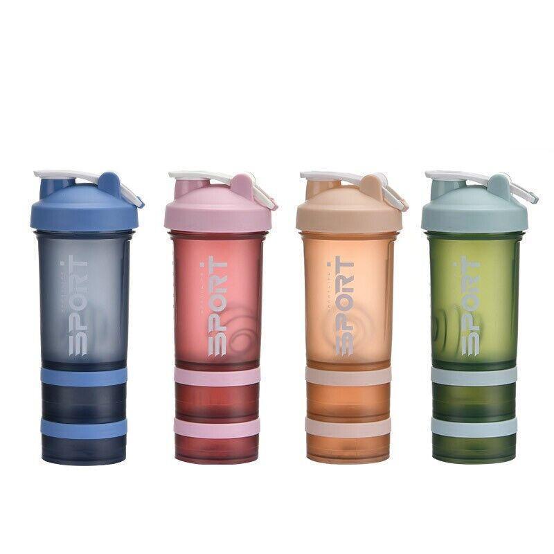 Powder Milkshake Drink Cup Sport Water Bottle 500Ml 3 Tier Protein Shaker Pill - Orange - Gift & Novelty > Novelty >