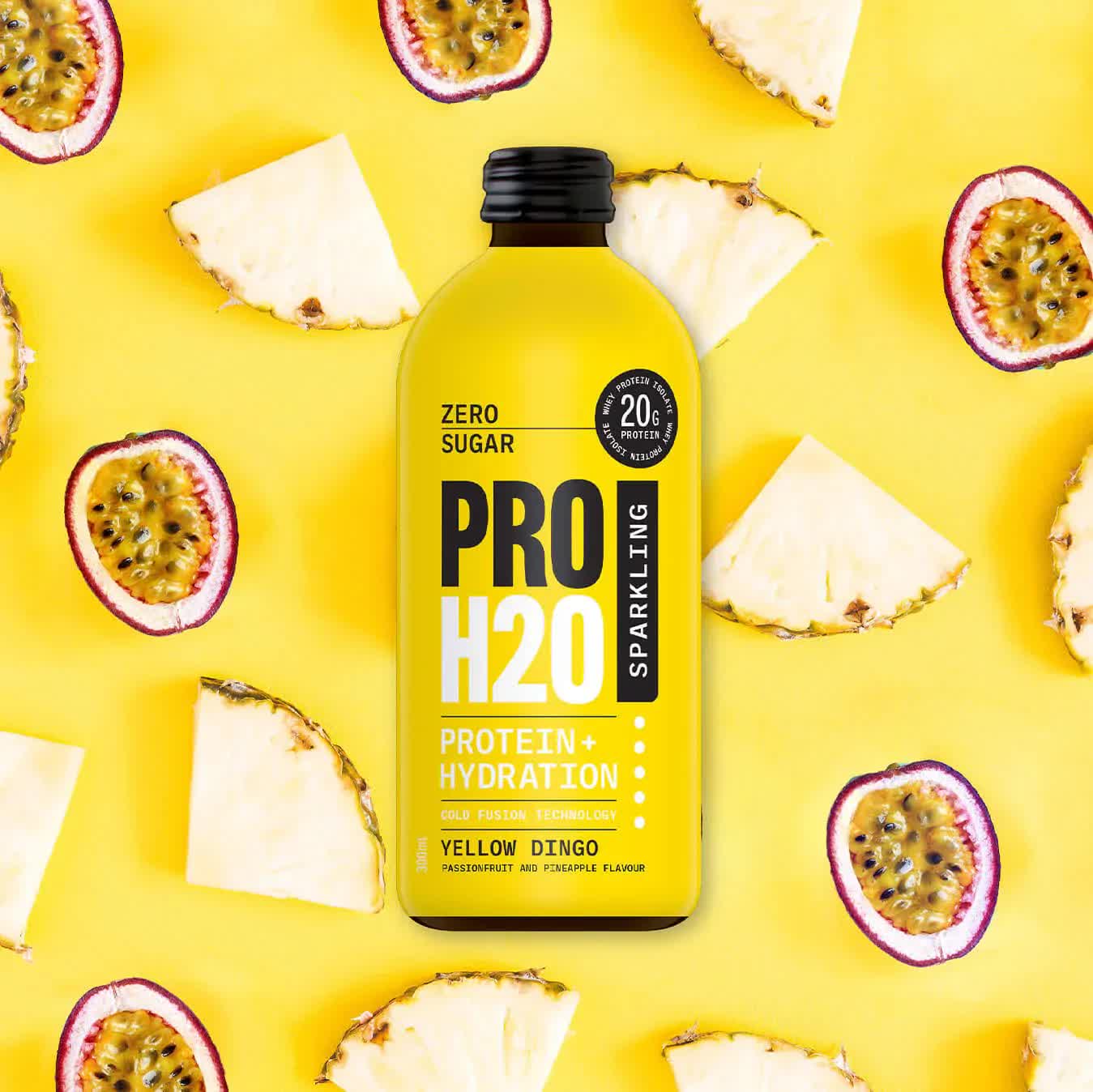 Premium PRO H20 Sparkling Water 20g Protein Hydration Drink Zero Sugar - Yellow Dingo