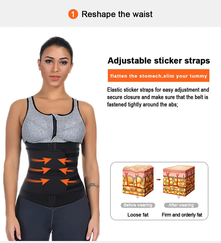 Premium Size 5XL Black Womens Sweat-Enhancing Waist Trainer Belt - Dual Strap Zipper Tummy Control Cincher for Workout & Postpartum Shaping